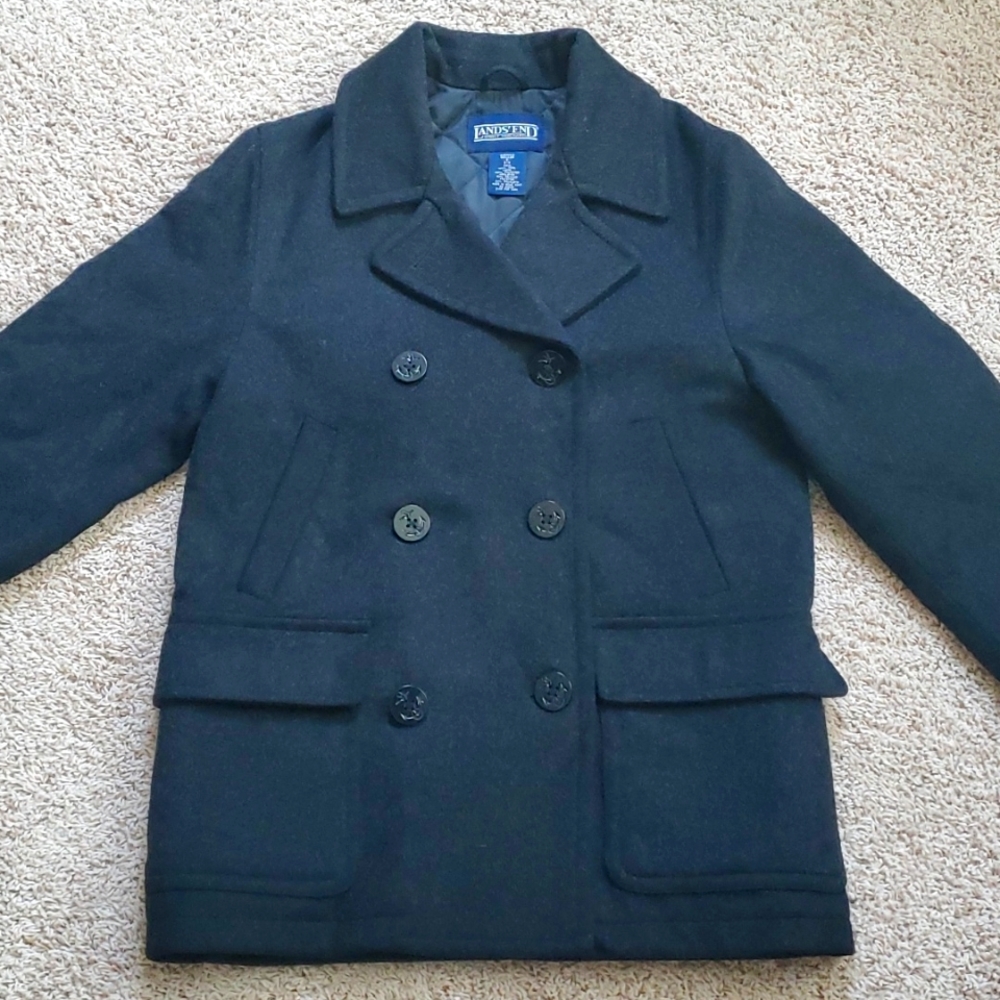 Lands' End Wool Pea Coat, Charcoal Grey Heather